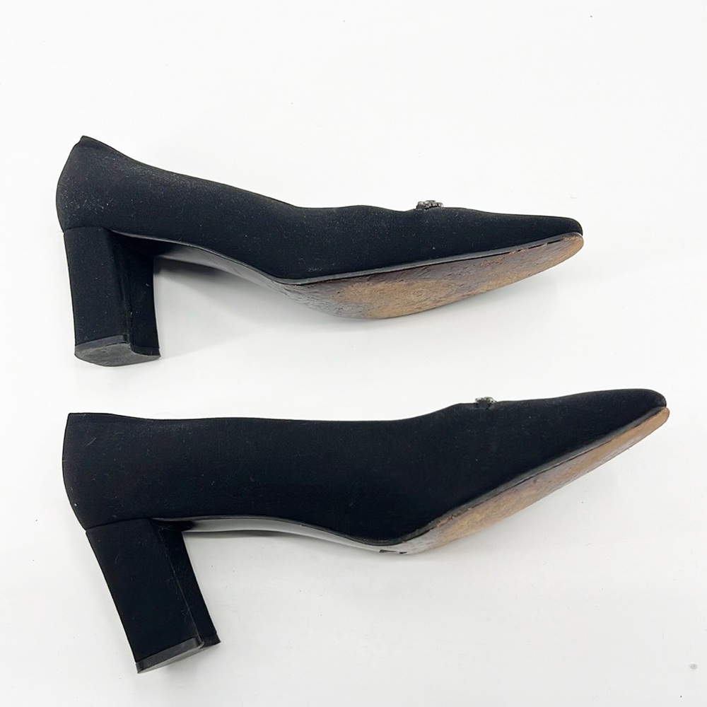 Stuart Weitzman Black Fabric Rhinestone Detail block heel size 9.5 Vintage - Picture 4 of 14